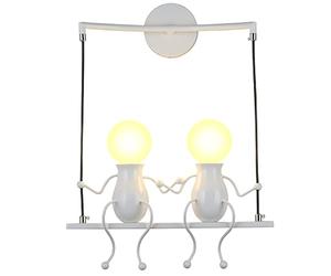 LED Appliques Murales Fille Chambre Moderne Créatif Dessin Animé Une Paire de Gens Mini Lanterne Murale Lampes de Chevet en Métal Décor Réglable Balançoire Enfants Applique Murale 2×E27 (Blanc)