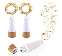 LED Bouteille Feux de liège, Alimenté par USB Rechargeable, 1.9m Fil de cuivre avec 20 LED Guirlandes lumineuses, pour Décor De plein air Rassemblement Fête Mariage Vacances (3 Pièces, Blanc chaud)