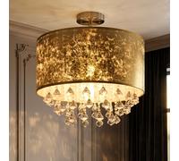 Plafonnier sommeil chambre d'amis tissu abat-jour lampe en cristal feuille - design doré dans un ensemble comprenant des ampoules LED