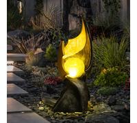 Lampes solaires solaires à flamme LED pour décoration de jardin extérieur Lampe solaire avec effet flamme, sculpture marron or avec effet lumineux enchanteur, 1x LED blanc chaud, H 36 cm