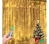 LED Guirlande avec crochet, Guirlande lumineuse LED rideau 3M long (1m/2m/3m haut), led bande, bandeau pour décoration de fête de mariage et noël, télécommande USB, (Blanc chaud, 3m x 3m)