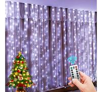 LED Guirlande avec crochet, Guirlande lumineuse LED rideau 3M long (1m/2m/3m haut), led bande, bandeau pour décoration de fête de mariage et noël, télécommande USB, (Blanc froid, 3m x 3m)