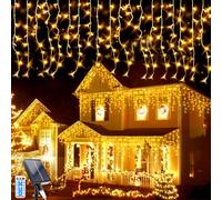 LED Guirlande Lumineuse Exterieure, 3M 128 LEDsGuirlande Lumineuse Exterieure Jardin, 16pcs*8 LEDs Rideaux Lumineux Solaire Décoratifs Étanche pour, Mariage, Maison, Toit, Décorations de Noël