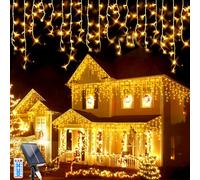 LED Guirlande Lumineuse Exterieure, 7M 256 LEDsGuirlande Lumineuse Exterieure Jardin, 32pcs*8 LEDs Rideaux Lumineux Solaire Décoratifs Étanche pour, Mariage, Maison, Toit, Décorations de Noël