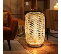 LED Lampadaire Lampe d'appoint en bois Lampe d'appoint en bois, bambou naturel Interrupteur Bohostil, 1x E27 filament LED blanc chaud, DxH 31x55cm