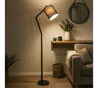 LED lampadaire textile articulé lampadaire debout bois abat-jour orientable, brun noir, 9W 810lm blanc chaud, LxlxH 75 x 25 x 172 cm