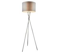 LED Lampadaire Trépied Lampe de salon textile gris Lampadaire chambre à coucher, métal chromé, 9W 810lm blanc chaud, DxH 54x160 cm