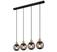 LED Lampe à suspendre en verre moderne Lampe à suspendre en verre fumé noir, 4 flammes métal boules de verre laiton rétro, 4x 6,5W 806Lm blanc chaud, LxlxH 75x15x110cm