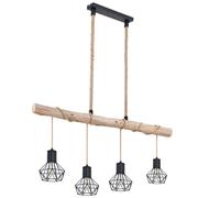 LED Lampe à suspendre poutres en bois naturel Lampe à suspendre cage noire Lampe à suspendre en bois, noir, 4x E27 douilles, 7W 806Lm 2700K blanc chaud, LxlxH 100x13,3x120 cm