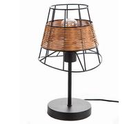 LED Lampe de table Lampe d'appoint en rotin noir Lampe de salon Lampe de bureau rétro, métal noir, 1x 4W 380Lm blanc chaud, DxH 20x35 cm