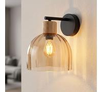 Applique murale LED Lampe murale Lampe de salon Verre Ambre Bois Noir H 24 cm