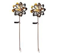 LED Lampe solaire Roue à vent Fiche de jardin Lampe extérieure Fleurs Design Lampe de terrasse, métal doré, argent rouillé, blanc chaud, LxlxH 23 x 12,5 x 92 cm, 2x