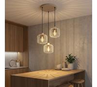 LED Lampe Suspendue 3-lampes Verre Fumé Beige H 120 cm