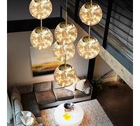LED lampe suspendue de salle à manger en cristal moderne Abat-jour ambre Boule en verre Suspension luminaire pour cage d'escalier Lumière chaude lustre Design Hauteur réglable Lustre 5-Lumière D35cm