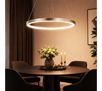 Suspension Ring argent Suspension ronde LED lampes Salon Suspension moderne, en métal nickel mat opale, 1x LED 19W 900Lm blanc chaud, DxH 38,5x120 cm