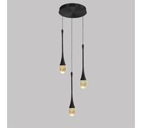LED Lustre Cristal,Noir Goutte D'Eau Salon Dimmable chandelier,150 Cm /59"RéGlable En Hauteur Suspension Luminaire Plafonnier,Convient Pour Chambre Coucher,îLot De Cuisine,Couloir,Couloir, 3-Lustre