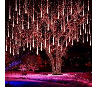 LED Météore Douche Solaire Lumineux Jardin,KINGCOO Etanche Goutte D'eau Chute Cascading 30cm 10 Tubes 360LEDs Décoratif Guirlandes Lumières pour Fête Vacances Noël Décorat (Rouge)