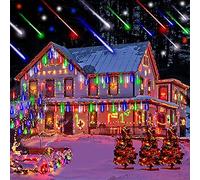 LED Météore Douche Solaire Lumineux Jardin,KINGCOO Etanche Goutte D'eau Chute Cascading 30cm 10 Tubes 360LEDs Décoratif Guirlandes Lumières pour Fête Vacances Noël Décorat (Multicolore)