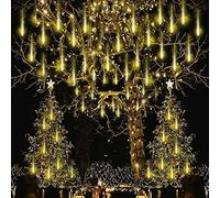 LED Météore Douche Solaire Lumineux Jardin,KINGCOO Etanche Goutte D'eau Chute Cascading 30cm 10 Tubes 360LEDs Décoratif Guirlandes Lumières pour Fête Vacances Noël Décorat(Blanc Chaud)