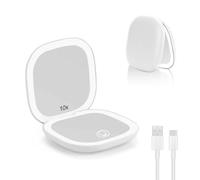 LED Miroir Grossissant, 1X/10X Miroir de Poche Chargement USB, Blanc | 3 Lumières Réglable, Interrupteur Magnétique Pliable de Maquillage,Portable Grossissant de Voyage,Idéal maquillage et voyage