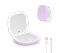 LED Miroir Grossissant, 1X/10X Miroir de Poche Chargement USB, Violet | 3 Lumières Réglable, Interrupteur Magnétique Pliable de Maquillage,Portable Grossissant de Voyage,Idéal maquillage et voyage