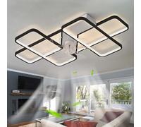 LED Plafonnier Ventilateur De Plafond APP Dimmable Réversible Grande Plafonnier Avec Ventilateur Et Télécommande Silencieux 6 Vitesses Lampe Ventilateur Intelligent Moderne 35inch Pour Chambre-Black