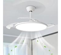 LED Rétractable Lampe Ventilateur Plafond et Télécommande Silencieux 6 Vitesses Ventilateur Plafond Avec Lumiere RéVersible Dimmable Grande Plafonnier Avec Ventilateur Smart Modern Chambre-Blanc||95cm