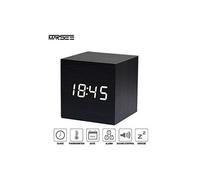 LED Réveil en Bois Réveil numérique en bois, Horloge Digital Cube avec Activation Vocale