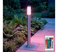 Lampadaire de jardin LED Lampe d'extérieur Lampe à colonne Télécommande changement de couleur jardin, IP44 acier inoxydable argenté opalin, 1x RGB LED 3,5W, DxH 12,7x110 cm