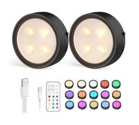 LED Sans Fil Lampe de placard, Adhesive Spot LED à Pile avec Telecommande Couleur rgb Lumiere pour Armoire (Lot de 2 Noir)