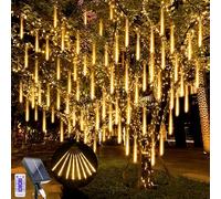 LED Solaires Guirlande Lumineuse Exterieure Noel, 240 LEDs Météore Pluie Guirlandes Lumineuse, 10 Tubes 30CM Étanche Neige Chute De Guirlande Lumières pour Noël Arbre Mariage Fête Decor (Blanc Chaud)