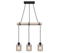 LED Suspension Filament Lampe à suspendre en bois Lampe à suspendre en bois Lampe de salle à manger Lampe à suspendre de table, verre fumé, 3x 6W 806Lm blanc chaud, LxH 98x130 cm