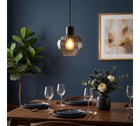 Suspension LED pour salle à manger, métal noir et verre, H 120 cm