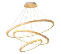 Led Suspension Modern Lampe Plafond Design Luster 3 Anneau Bois Pendante Décorative Hauteur Réglable Suspendue Lumière Salon
