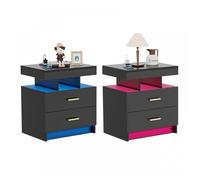 LED Table de chevet noir - PIPIPOXER - Lot de 2 - Avec 2 Prises 2 Ports USB - 50x40x58 cm