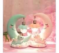 LED Veilleuse résine Lune Licorne Dessin Animé Bébé Lampe de chevet Enfants Enfant Fille Jouet Cadeau De Noël（Rose） .