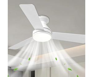 LED Ventilateurs De Plafond Avec Lumières 42inch Réversible Télécommande Lampe Ventilateur Moderne 3 Pales Silencieux 6 Vitesses DC Grande Plafonnier Avec Ventilateur Intelligent Chambre 6000K-Blanc