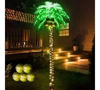 Ledido Palmiers lumineux de 2,1 m pour patio extérieur, palmier d'extérieur à 179 LED avec 5 feuilles de noix de coco pliables imperméables, faux arbres artificiels pour piscine, cour, terrasse
