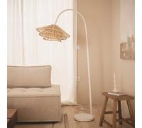 LEDKIA LIGHTING Lampadaire Métal et Bambou Ailén Blanc | Éclairage Ajustable | Pour Salon et Bureau | Design Contemporain | Ampoule E27 40W Max