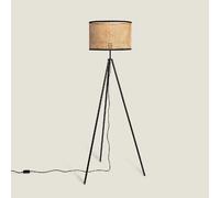LEDKIA LIGHTING - Lampadaire Rotin Huela | Design Élégant et Unique | Compatible Ampoules E27 | Hauteur 145 cm | Usage Intérieur Varié | Métal, Rotin, Textile, Naturel