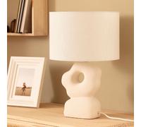 Ledkia Lampe à Poser Céramique et Lin Illinois Blanc