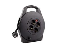 LEDKIA LIGHTING - Enrouleur Extensible 10m 3x1.5 mm | 4 Prises Type German Socket | Sécurité Enfants & Protection Surcharges | Compact & Durable | Usage Polyvalent, Noir
