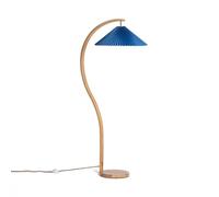 LEDKIA LIGHTING Lampadaire Bois Luanda Bleu foncé | Design Naturel avec Corps Cintré | Abat-jour en PC Origami | Câble Tressé et Interrupteur | Ampoule E27 Non Incluse