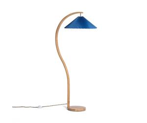 LEDKIA LIGHTING Lampadaire Bois Luanda Bleu foncé | Design Naturel avec Corps Cintré | Abat-jour en PC Origami | Câble Tressé et Interrupteur | Ampoule E27 Non Incluse
