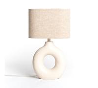 LEDKIA LIGHTING Lampe à poser Céramique et Tissu Memphis Beige | Style Boho Chic | Compatible Ampoules E27 Jusqu'à 40W | IP20 pour Intérieur | Dimensions 430x260x35 mm