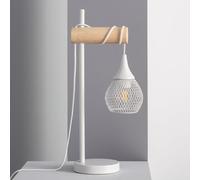 LEDKIA LIGHTING - Lampe à Poser Métal et Bois Monah | Design Élégant et Moderne | Compatible Ampoule LED E27 | Pour Salon, Chambre, Cuisine | Blanc