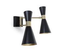 LEDKIA LIGHTING - Lampe Murale Orientable Jigger | 2 Spots E27 | Design Rétro | Aluminium et Acier | IP20 | Pour Salon, Chambre, Cuisine, Noir