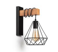 LEDKIA LIGHTING - Lampe Murale Style Industriel | Métal et Bois | Compatible Ampoules E27 | Design Rétro pour Intérieur | Pour Chambres, Salles à Manger, Noir