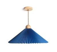 LEDKIA LIGHTING Suspension Bois et Tissu Luanda Bleu foncé | Rosace en Bois | Abat-jour PC Origami | E27 Non Incluse | Installation Intérieure IP20, Bleu Foncé