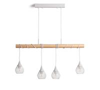 LEDKIA LIGHTING - Suspension Métal et Bois Monah | Design Scandinave | Utilise Ampoules LED E27 | Câble Réglable | Pour Intérieur, Blanc